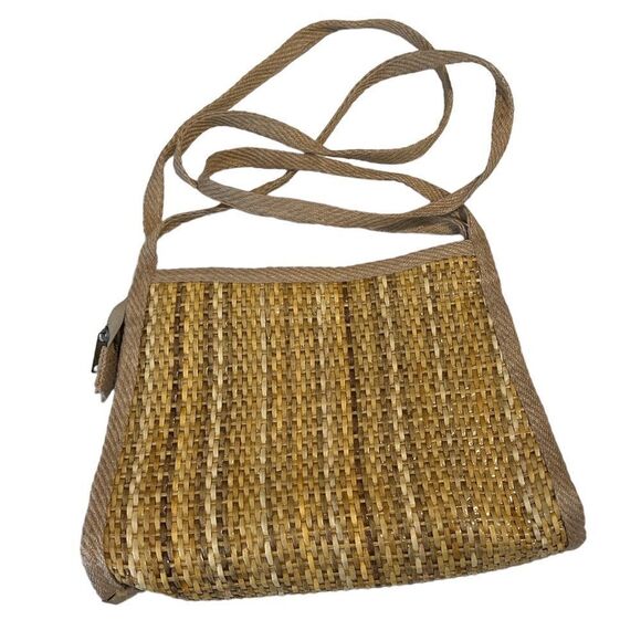 Mister Ernest Handbags Tan Straw Woven Zip Close Made in Italy Shoulder Bag - Picture 1 of 11